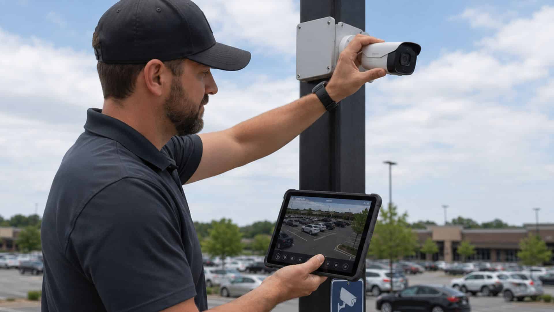 System Links Colorado - professional CCTV installer works on security camera placement in parking lots